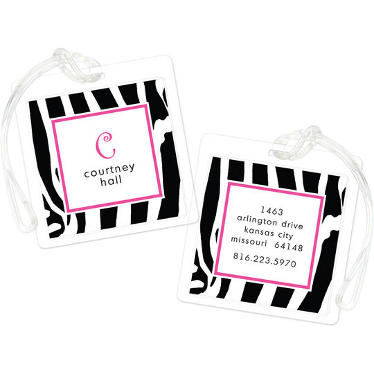 Zebra Hot Pink Border Luggage Tags